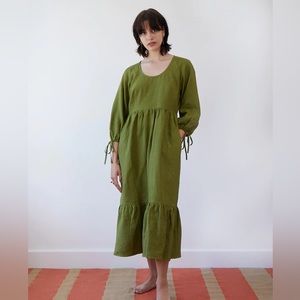 Casa Raki Flavia Puff-Sleeve organic-linen midi Dress